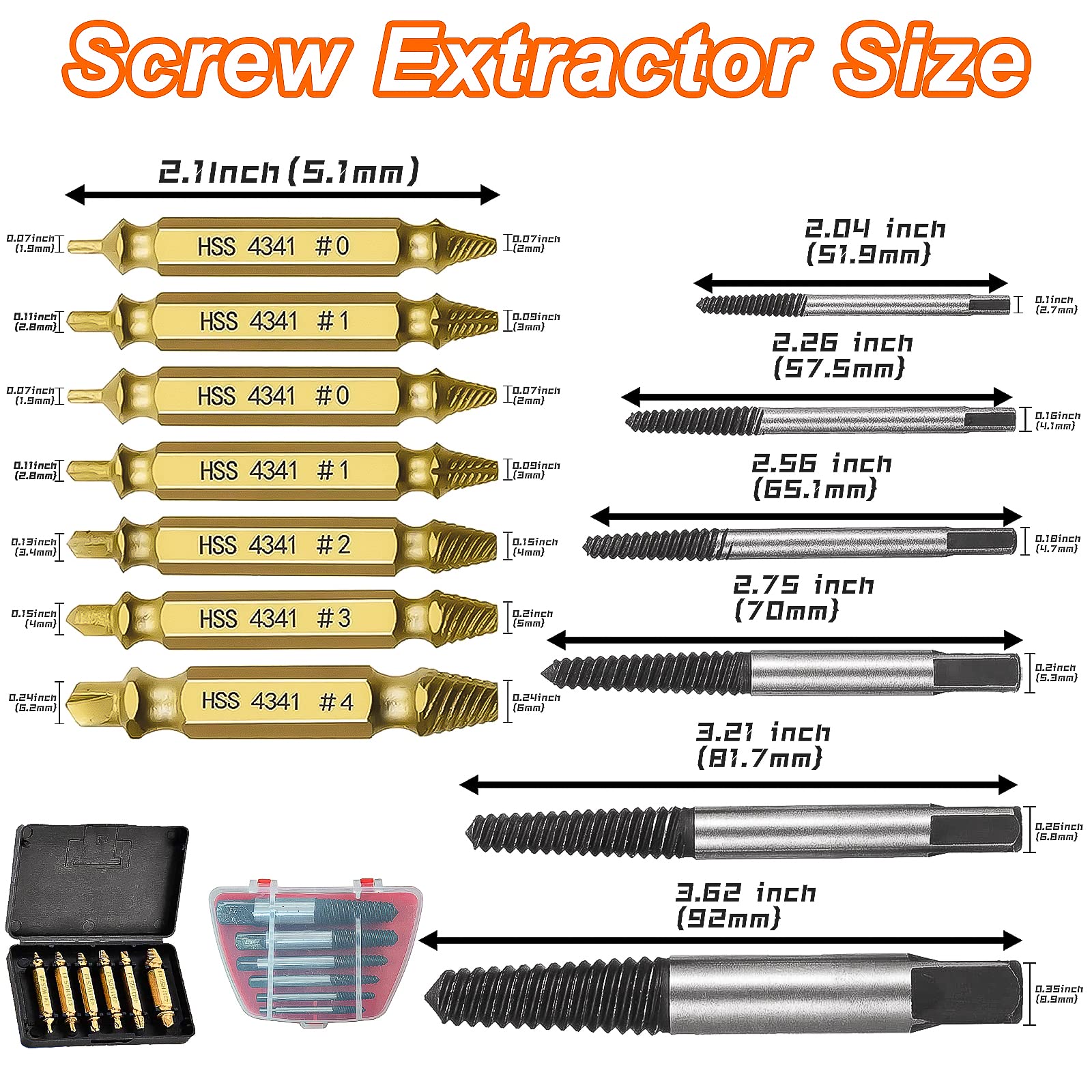 12 PCS Damaged Screw Extractor Set, 6 HSS 4341 Material Stripped Screw Kit and 6 Damaged Bolt Water Pipe Remover Set for Thread Broken Stud, Screw, Bolt, Water Pipe, Easy Take Out