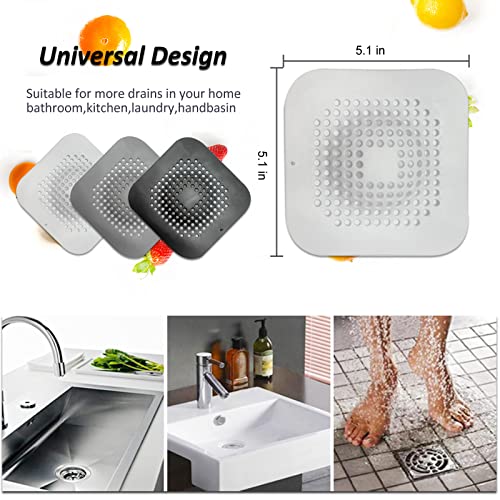 Hair Drain Catcher,Raised Square Shower Drain Covers with Suction Cup for Pop-up Stopper 2 Pack (White)