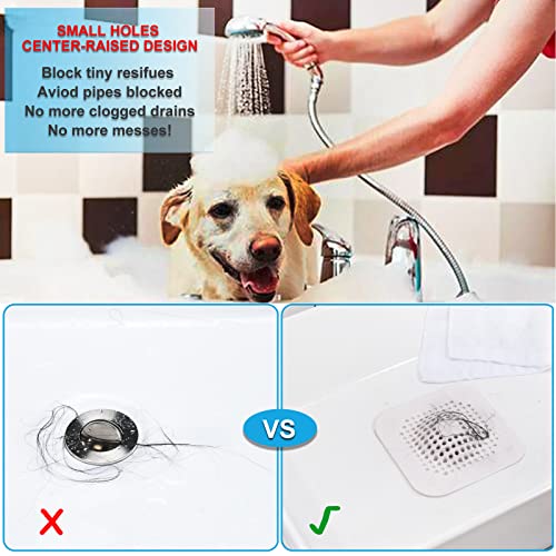 Hair Drain Catcher,Raised Square Shower Drain Covers with Suction Cup for Pop-up Stopper 2 Pack (White)