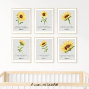 Roxbury Row Bible Verses Wall Decor, Scripture Wall Art, Christian Decor, Biblical Wall Decor, Christian Art Gifts, Scripture Posters, Modern Farmhouse Decor, Sunflower Decor (6 8x10 Unframed Prints)