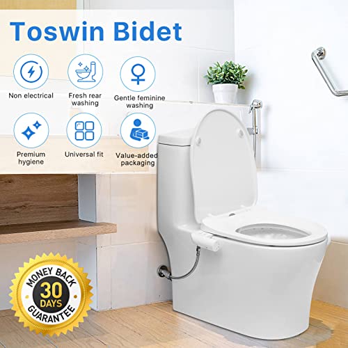 Toswin Bidet Attachment For Toilet - Self Cleaning & Replaceable Nozzle (2 Pack) Bedette To Add For Toilet, Adjustable Water Pressure And Angle Baday or Buday Toilet Seat Attachment