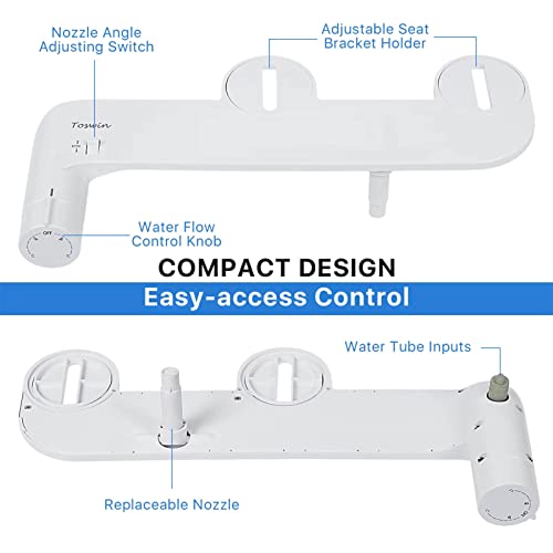 Toswin Bidet Attachment For Toilet - Self Cleaning & Replaceable Nozzle (2 Pack) Bedette To Add For Toilet, Adjustable Water Pressure And Angle Baday or Buday Toilet Seat Attachment