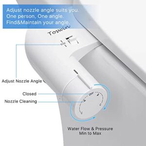 Toswin Bidet Attachment For Toilet - Self Cleaning & Replaceable Nozzle (2 Pack) Bedette To Add For Toilet, Adjustable Water Pressure And Angle Baday or Buday Toilet Seat Attachment