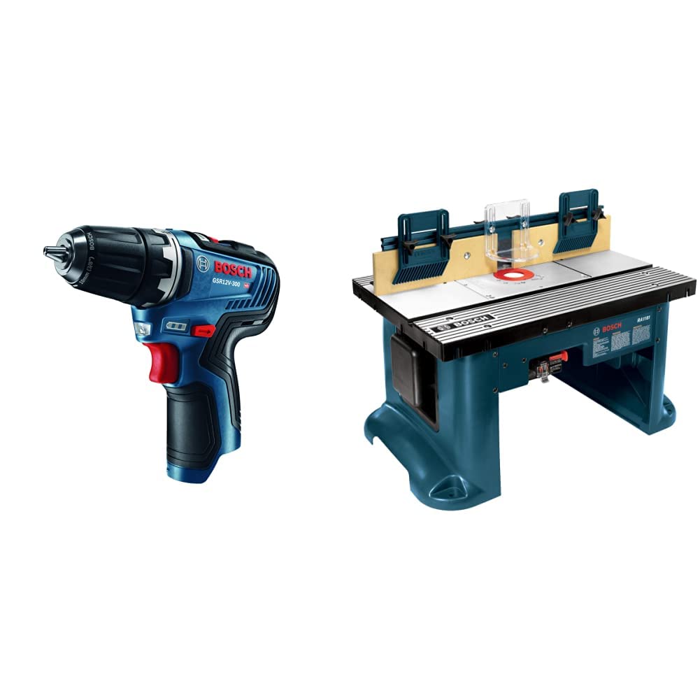 Bosch GSR12V-300N 12V Max EC Brushless 3/8 In. Drill/Driver (Bare Tool)&Bosch Benchtop Router Table RA1181