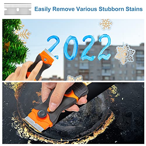 2 Pcs Razor Blade Scraper, Fertoriy 2 in 1 Scraper Tool with 30 Pcs Plastic Razor Blades & 10 Metal Blades, Premium Razor Scraper for Cleaning Window, Oven & Label, Decal, Gasket, Car Sticker Remover