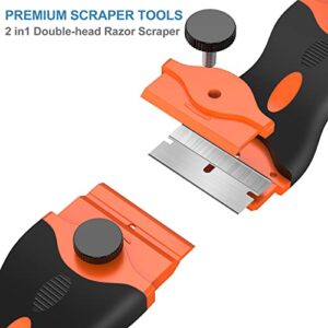 2 Pcs Razor Blade Scraper, Fertoriy 2 in 1 Scraper Tool with 30 Pcs Plastic Razor Blades & 10 Metal Blades, Premium Razor Scraper for Cleaning Window, Oven & Label, Decal, Gasket, Car Sticker Remover