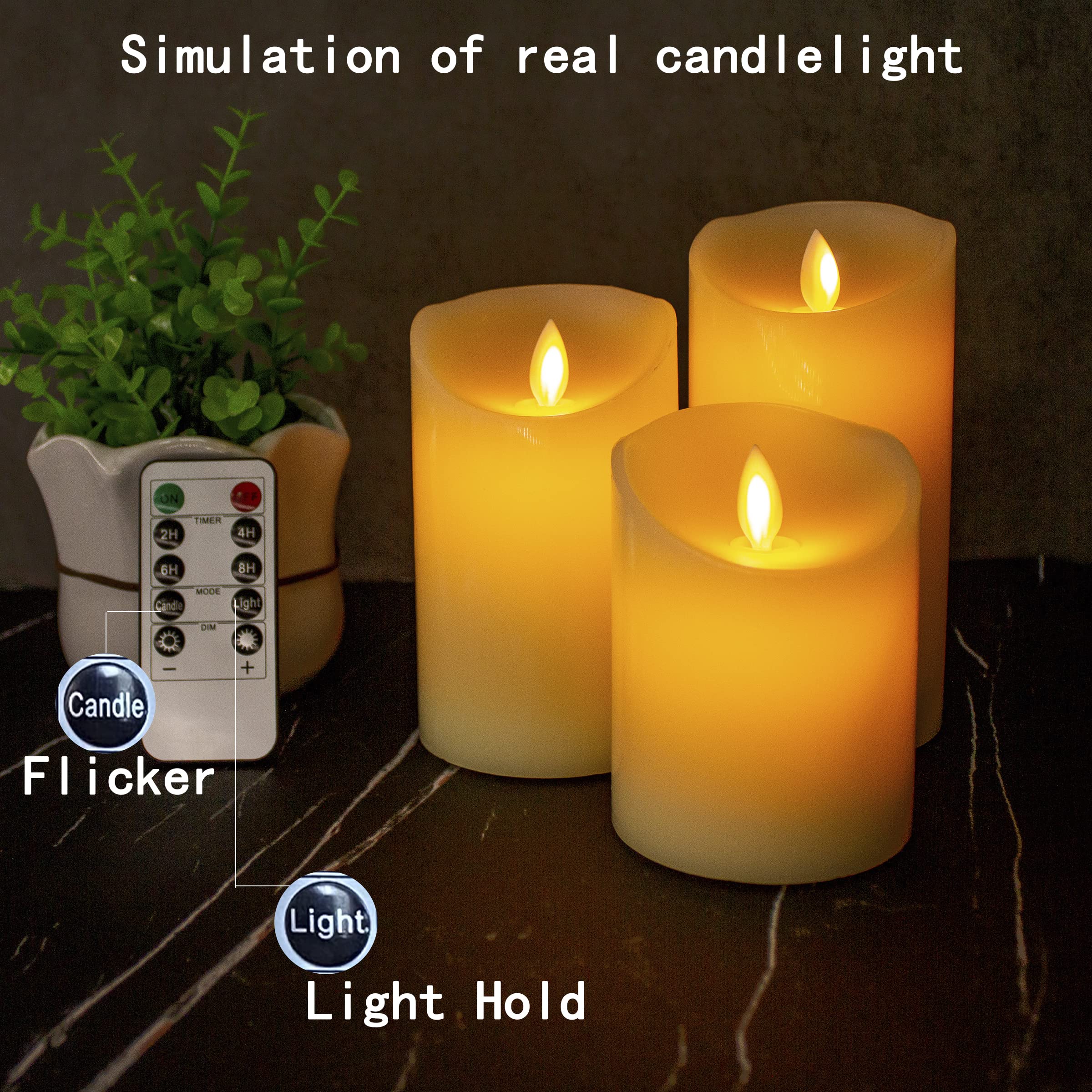 LEDHOLYT Rechargeable Flameless Candle, Flickering LED Pillar Real Wax Candle, Electronic Candle with Remote Control and Timer, USB Rechargeable Candle, Set of 3