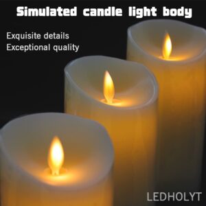 LEDHOLYT Rechargeable Flameless Candle, Flickering LED Pillar Real Wax Candle, Electronic Candle with Remote Control and Timer, USB Rechargeable Candle, Set of 3