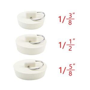 T Tulead 3PCS White Bath Plugs Rubber Drain Plugs Kitchen Drain Stopper Launry Sink Stopper Plug 1-3/8", 1-1/2", 1-5/8"