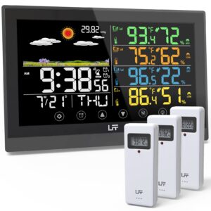 lff weather station, indoor outdoor weather station wireless with multiple sensors, color display digital atomic clock indoor outdoor thermometer wireless, forecast station with adjustable backlight