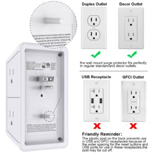 Multi Plug Outlet Surge Protector - POWRUI 6 Outlet Extender with 3 USB Ports (1 USB C) and Night Light, 3-Sided Power Strip with Adapter Spaced Outlets - White，ETL Listed