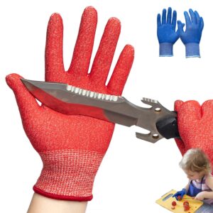 schwer 2 pairs ansi a6 kids cut resistant gloves, food grade work gloves, s(9-14 years), cut gloves for kitchen, mandoline, gardening and diy（blue&red）