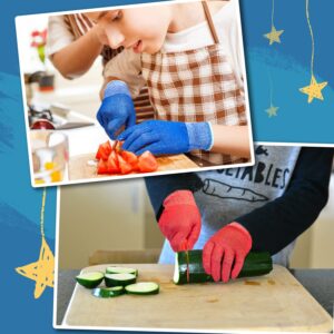 Schwer 2 Pairs ANSI A6 Kids Cut Resistant Gloves, Food Grade Work Gloves, S(9-14 Years), Cut Gloves for Kitchen, Mandoline, Gardening and DIY（Blue&Red）