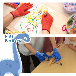 Schwer 2 Pairs ANSI A6 Kids Cut Resistant Gloves, Food Grade Work Gloves, S(9-14 Years), Cut Gloves for Kitchen, Mandoline, Gardening and DIY（Blue&Red）