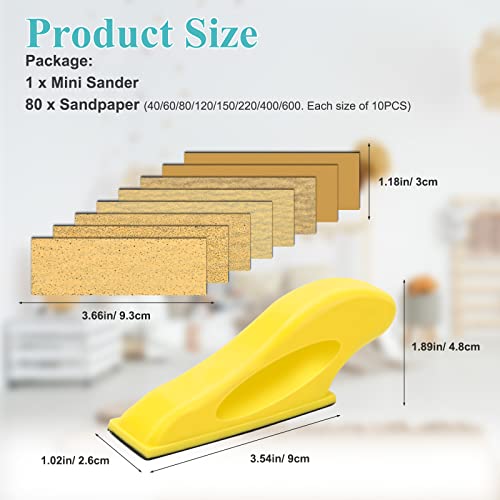 80+1P Mini Detail Sander Kit, AngleKai Micro Sander Set Detail Mini Sander for Small Projects, 8 Micro Detail Sander Paper 40/60/80/120/150/220/400/600 Grits Mini Detail Sander Paper for Wood Crafts