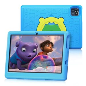 kid tablet 10 inch, android 10 tablet pc, 10.1'' hd ips display tablet for kids, kidoz pre installed, parental control, 2gb ram + 32gb rom, quad core processor, wi-fi, bluetooth, kid-proof case(blue)