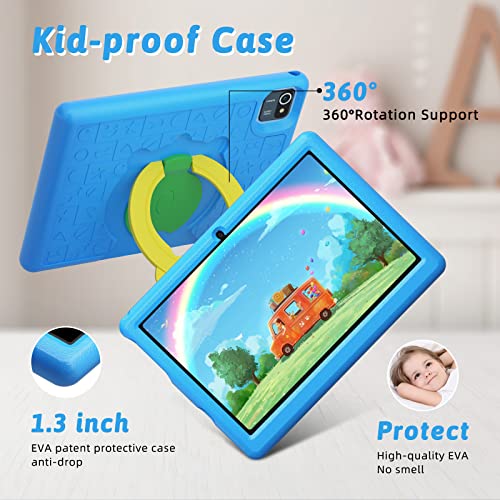 Kid Tablet 10 Inch, Android 10 Tablet Pc, 10.1'' HD IPS Display Tablet for Kids, Kidoz Pre Installed, Parental Control, 2GB RAM + 32GB ROM, Quad Core Processor, Wi-fi, Bluetooth, Kid-Proof Case(Blue)