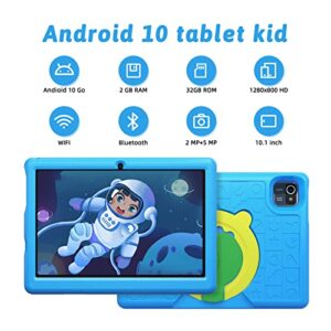 Kid Tablet 10 Inch, Android 10 Tablet Pc, 10.1'' HD IPS Display Tablet for Kids, Kidoz Pre Installed, Parental Control, 2GB RAM + 32GB ROM, Quad Core Processor, Wi-fi, Bluetooth, Kid-Proof Case(Blue)