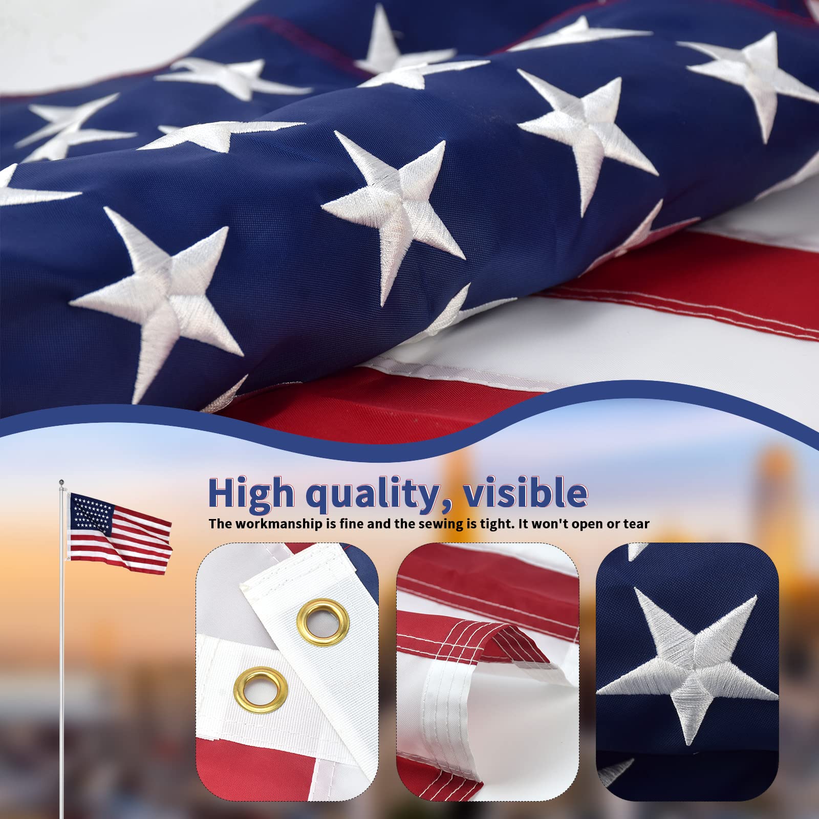 100% Made in USA American Flags 3x5 Ft Outside,American Flag Outdoor Heavy Duty,Us Flag 3x5 Longest Lasting Usa Flag, Built For Outdoor Use,(100% In Usa)