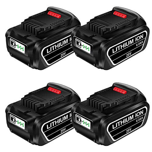 4 Pack 6.0Ah 20V Replacement Battery 20V MAX Battery DCB204 DCB206 DCB200 DCB201 DCB203 DCB204 DCB180 Fits 20V Cordless Power Tools