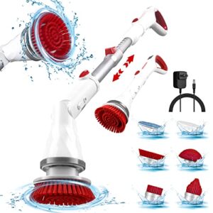 immdokin electric spin scrubber, cordless shower scrubber with 6 replaceable brush heads and adjustable extension handle,household electric power cleaning brush for bathroom grout tub tile floor wall