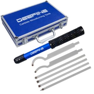 deefiine carbide tipped wood lathe turning tools set, lathe rougher finisher swan neck hollowing tools and interchangeable 19.5"soft grip handle with diamond round square carbide inserts