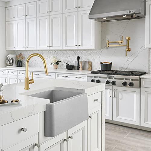Brushed Gold Kitchen Faucet with Pull-Down Sprayer, Lava Odoro Brass Gold Single Hole Kitchen Sink Faucet Single Handle Faucet for Kitchen Sink with Supply Line Spot-Free, KF1120-SG
