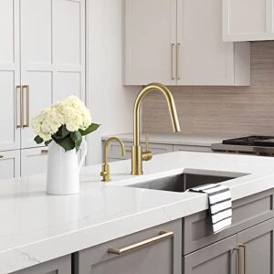 Brushed Gold Kitchen Faucet with Pull-Down Sprayer, Lava Odoro Brass Gold Single Hole Kitchen Sink Faucet Single Handle Faucet for Kitchen Sink with Supply Line Spot-Free, KF1120-SG