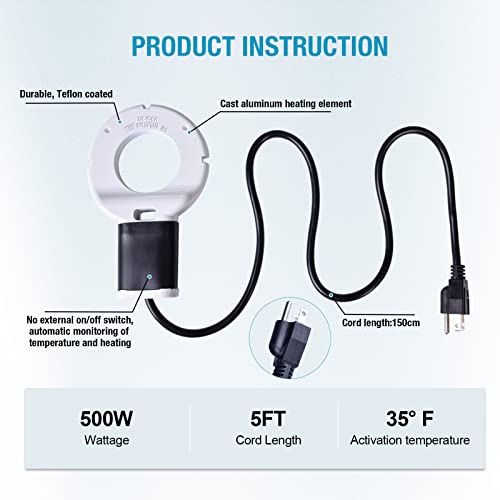 Wedigout 500Watt Utility De-Icer for Farm, Submersible Water Heater for Farm Livestock(Cow/Chicken/Sheet), Mini Size Aluminum De-Icer for Multiple Using, Non-Conductive and Anti-Rust