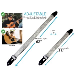 Jesus Guitar Strap, Black and White Genuine Leather Ends, Includes 2 Strap Locks & 1 Pick. Adjustable Strap, For Bass, Electric & Acoustic Guitars Gift for Guitar Players Men, Women & Kids