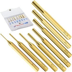 premium brass punch set – 8 pcs professional brass drive pin punch set - non-marring brass punch set for gunsmithing - assorted gun punch set for watch repair jewelry and craft – by maxopro