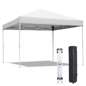 zeny 10x10 pop up canopy tent easy set-up outdoor patio canopy adjustable straight leg heights instant shelter with wheeled bag, ropes