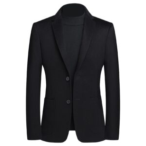 men's casual wool suit blazer two button tweed lightweight sport coat notched lapel slim fit daily jacket black