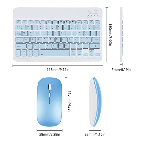 Super Space Wireless Bluetooth Keyboard and Mouse Combo, Ultra-Thin 2.4 GHz Wireless Keyboard and Mouse for iPad Pro/iPad Air/iPad 9.7 and Other iOS Android Windows Devices,Blue