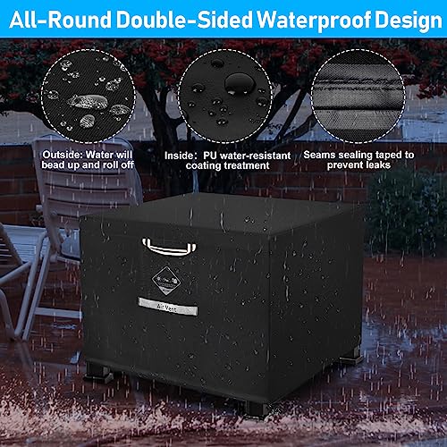 QH.HOME Fire Pit Cover Square 900D Strong Tear Resistant - 100% Waterproof Outdoor Fire Pit Cover with PU Coating, UPF 50+ Firepit Covers UV Resistant, Fading Resistant, 32" L x 32" W x 24" H, Black