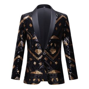 men's stylish shiny sequins suit jacket one button sequin dress tuxedo for dance party banquet prom blazer (golden,3x-large)
