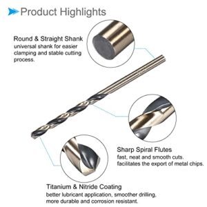 CoCud Twist Drill Bits, 3mm Cutting Edge, Titanium & Nitride Coated High Speed Steel 4341 Round Shank - (Applications: for Stainless Steel Drilling Machine), 5-Pieces