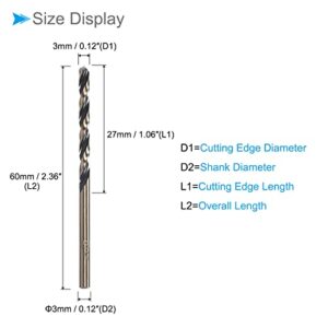 CoCud Twist Drill Bits, 3mm Cutting Edge, Titanium & Nitride Coated High Speed Steel 4341 Round Shank - (Applications: for Stainless Steel Drilling Machine), 5-Pieces