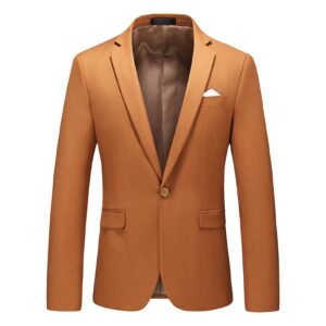 men's slim fit double breasted jacket slim fit business daily prom blazer peak lapel groom wedding party suit coat (caramel,x-large)