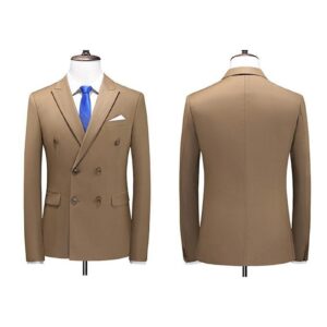 Men's Slim Fit Double Breasted Jacket Slim Fit Business Daily Prom Blazer Peak Lapel Groom Wedding Party Suit Coat (Khaki,Medium)