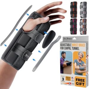 dr. brace adjustable wrist brace night support for carpal tunnel, fsa & hsa eligible, doctor developed, upgraded with double splint & therapeutic cushion, hand brace for pain relief, injuries, sprains
