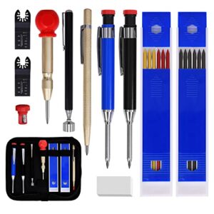 12pack mechanical carpenter pencils kit with storage bag,center punch, carbide scribe tool,magnetic pick up fot construction,woodworking