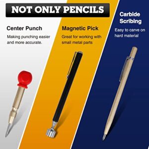 12pack Mechanical Carpenter Pencils Kit with Storage Bag,Center Punch, Carbide Scribe Tool,Magnetic Pick Up fot Construction,Woodworking