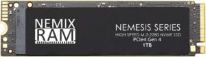 nemix ram nemesis series 1tb m.2 2280 gen4 nvme ssd for playstation 5 & pc gaming machines fastest write speeds up to 7415mbps supports pcie 4 (pcie3 backward compatible)