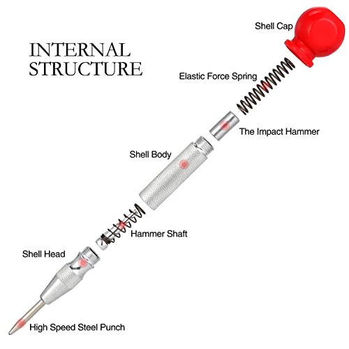 Automatic Center Punch for Metal, 5 Inch Spring Loaded Center Punch.Center Hole Punch as Metal Punch Tool and Spring Punch Tool