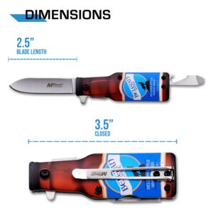 MTECH USA – Spring Assisted Folding Knife – Stands Upright – Belgian Beer Knife - Stainless Steel Blade w/ ABS Handle Shaped Like a Bottle, Bottle Opener, Screwdriver, Pocket Clip - EDC – MT-A1195B