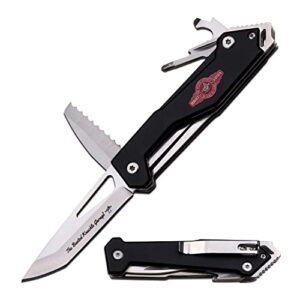 busted knuckle garage - manual folding knife and multi-tool - stainless steel blade and saw blade, aluminum handle w/flip out screwdriver, bottle opener and pocket clip - bkg-mk002