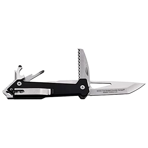 Busted Knuckle Garage - Manual Folding Knife and Multi-Tool - Stainless Steel Blade and Saw Blade, Aluminum Handle w/Flip Out Screwdriver, Bottle Opener and Pocket Clip - BKG-MK002