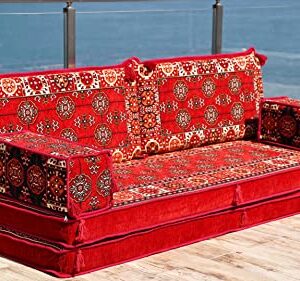 Sleeper Sofa, 8" Thickness Red Arabic Sofa Floor Seating Set, Pallet Sofa, Floor Cushions, Sectional Sofa, Arabic Majilis, Ottoman Couch