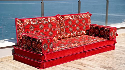 Sleeper Sofa, 8" Thickness Red Arabic Sofa Floor Seating Set, Pallet Sofa, Floor Cushions, Sectional Sofa, Arabic Majilis, Ottoman Couch